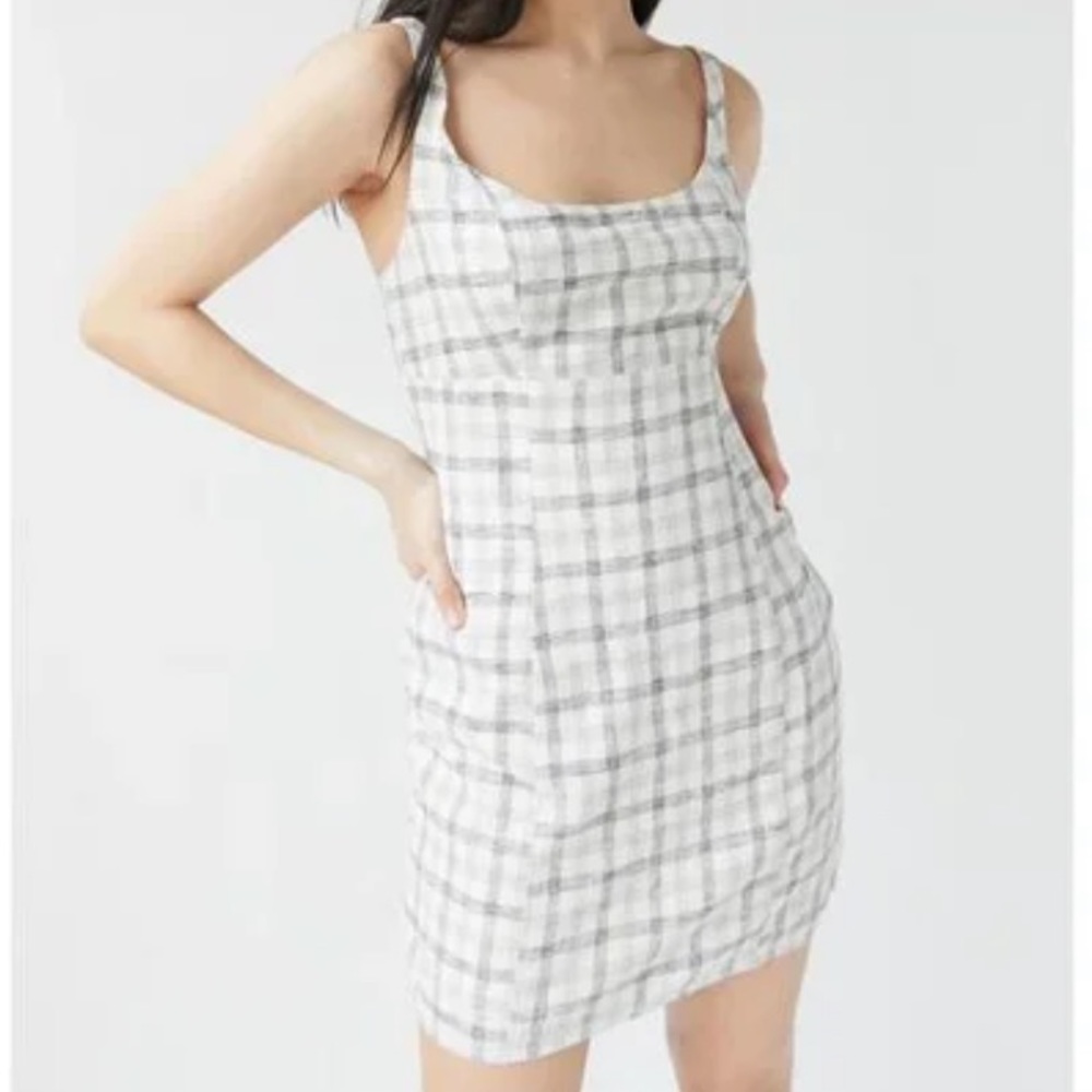 Urban Outfitters Plaid Mini Dress | Square Neck | XS | Black, white, grey